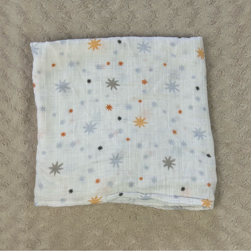 Aden + Anais Starburst Stars Baby Swaddle Blanket Blue White Orange Gray